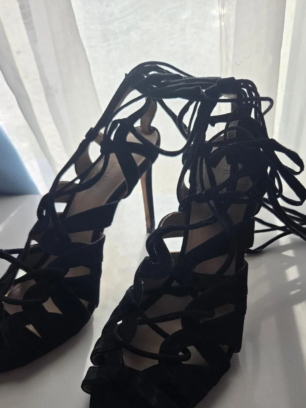 Banana Republic Black Lace-Up Suede High Heel Sandals